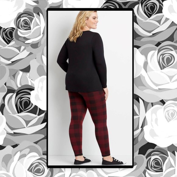 Maurices Plus Size Buffalo Plaid Fleece Leggings 2X - Picture 3 of 8